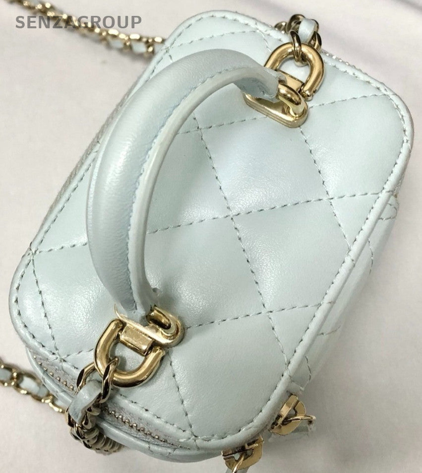 Chanel Diamond Chain Crossbody Shoulder Bag White Gold Women Classic