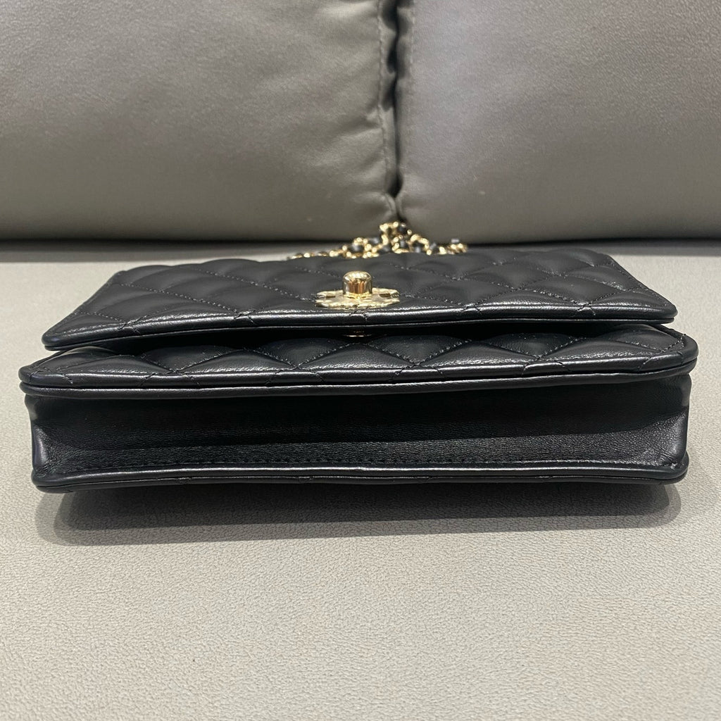 Chanel 24A WOC Black Gold Chain Shoulder Crossbody Bag Women's Fashion