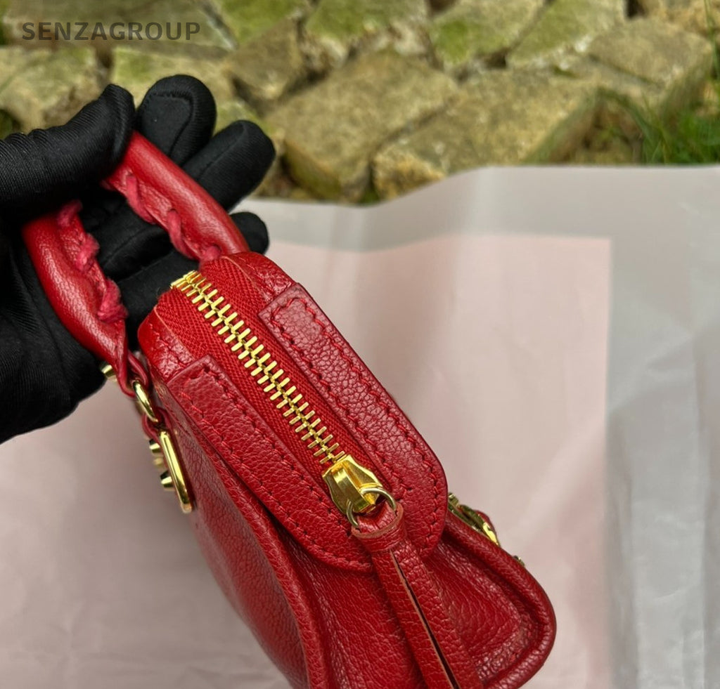 Balenciaga City mini Top Handle 2way Shoulder Handbag Red Gold Women