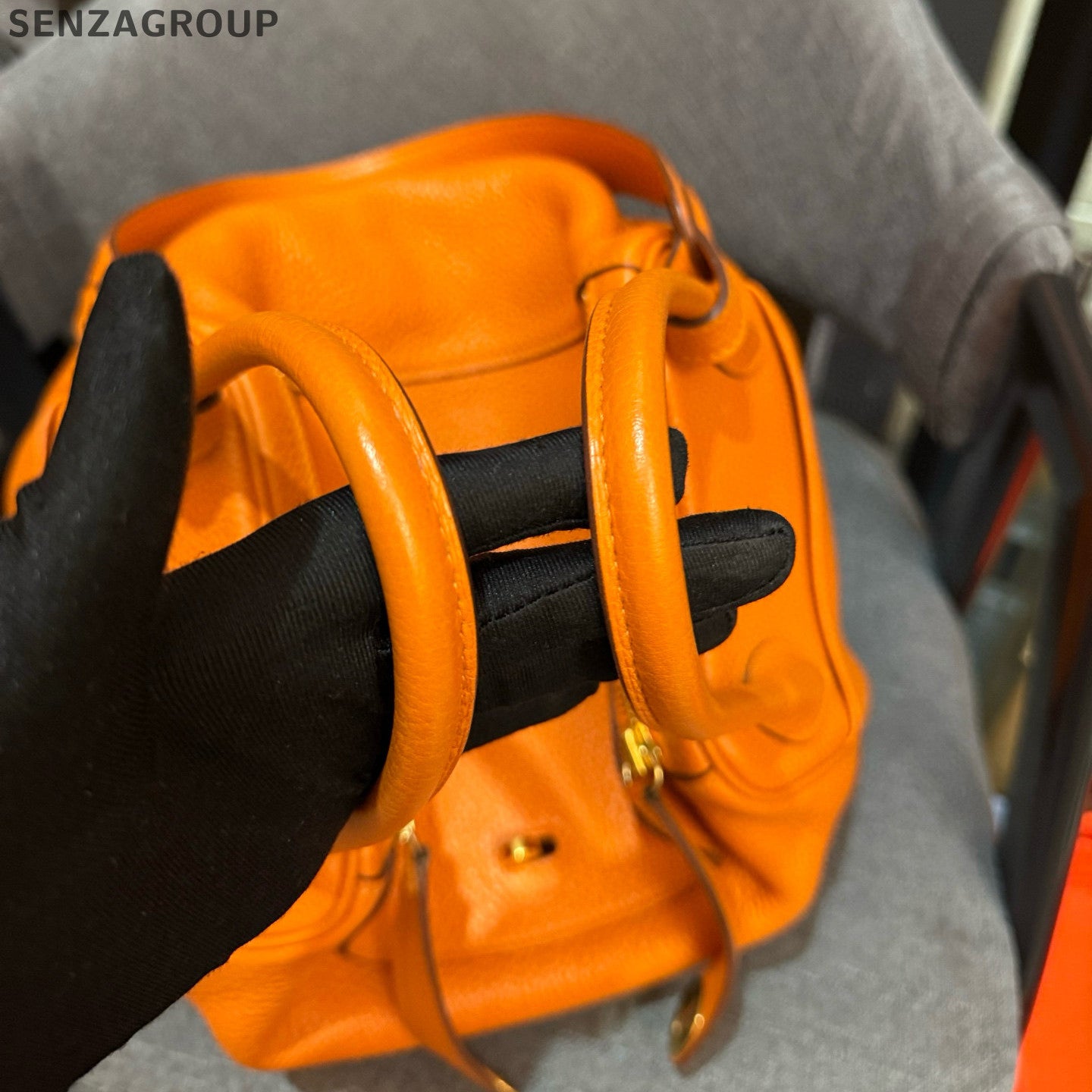 Hermès Orange Gold Hardware Lindy 30 Togo Leather Handbag Shoulder Bag