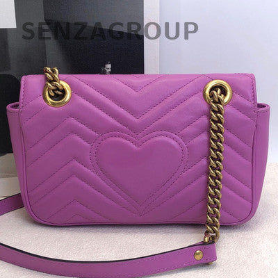 Gucci GG Marmont Purple Leather Chain Shoulder Bag Gold Hardware