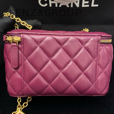 Chanel Red Quilted Heart Gemstone Chain Shoulder Crossbody Bag Gold Clasp