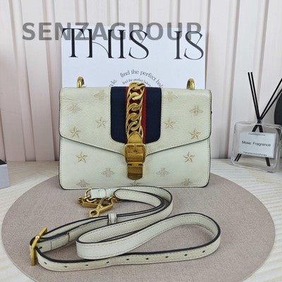 Gucci Sylvia Medium Star Bee Shoulder Crossbody Bag Silver White