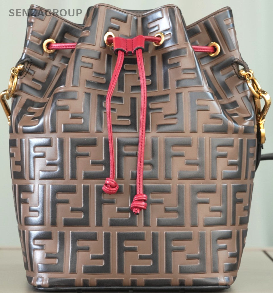 FENDI Classic Logo Bucket Drawstring Shoulder bag Brown