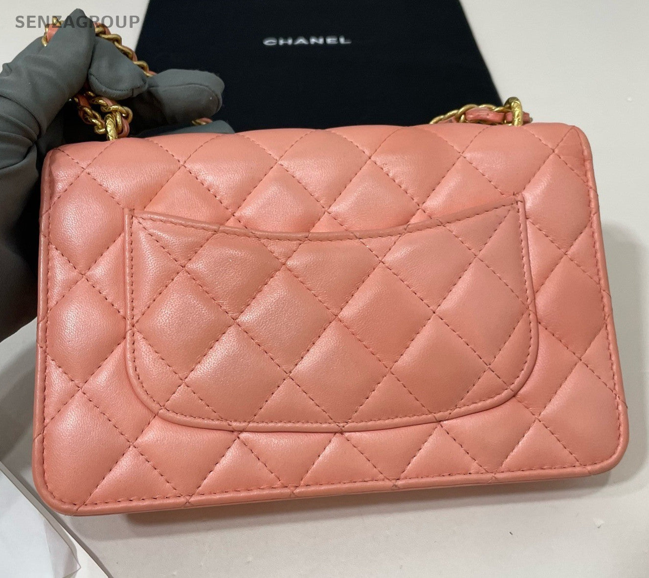 Chanel WOC Chain Lambskin Shoulder Bag Crossbody Pink Gold Women Classic