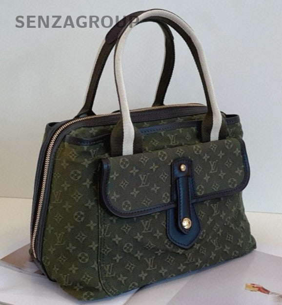 Louis Vuitton Monogram Vintage Top Handle Bag Green Gold Used Women Classic