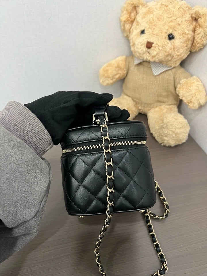 Chanel Black Gold Leather Box Crossbody Bag For Women