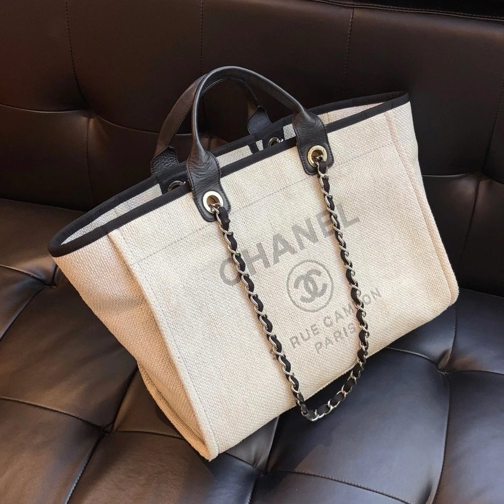 Chanel Beach Bag GM Chain Shoulder Bag Top Handle Bag Gray Used Women
