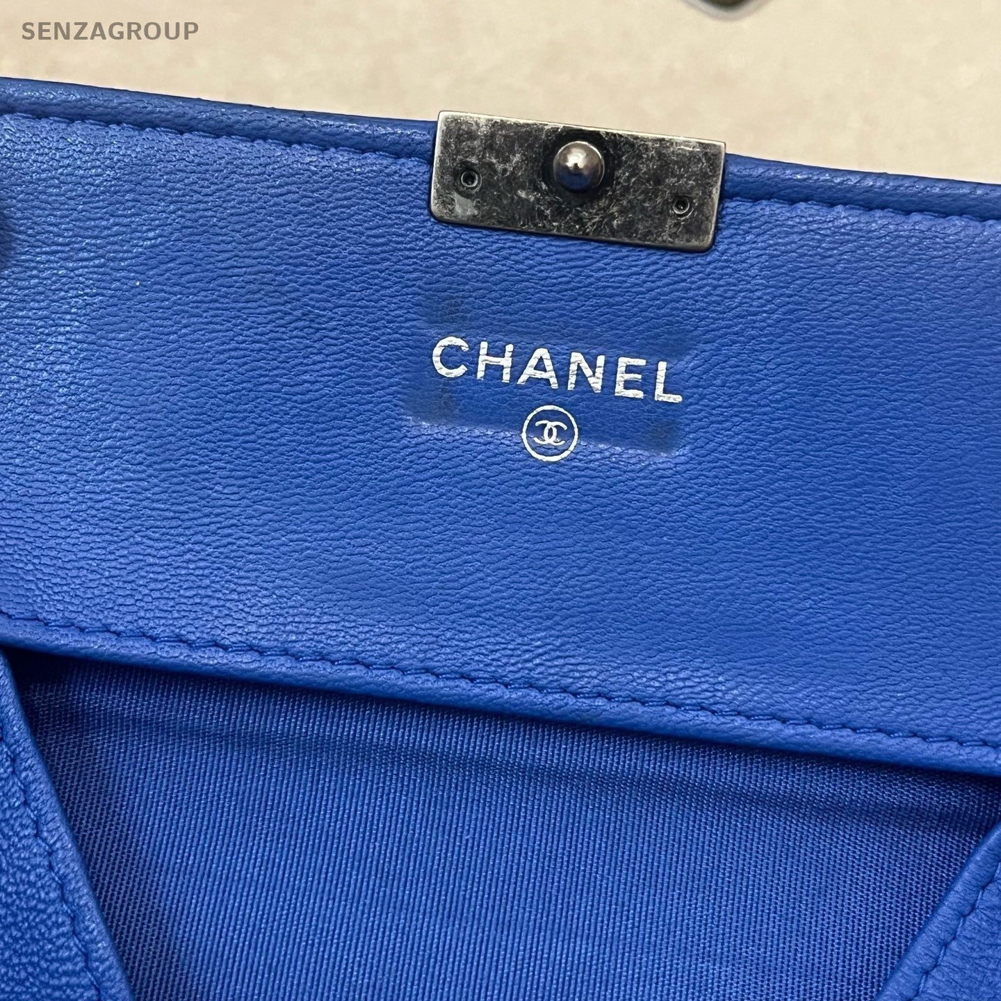 CHANEL Silver clasp Woc Lambskin Chain Shoulder bag Crossbody Blue Women
