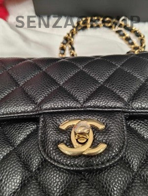 Chanel Classic Flap Black Gold Small Quilted Chain Shoulder Bag