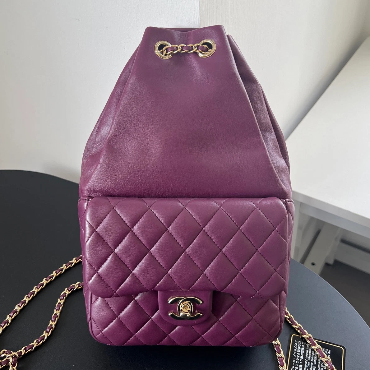 Chanel Diamond Chain Backpack Purple Gold Classic Used Women