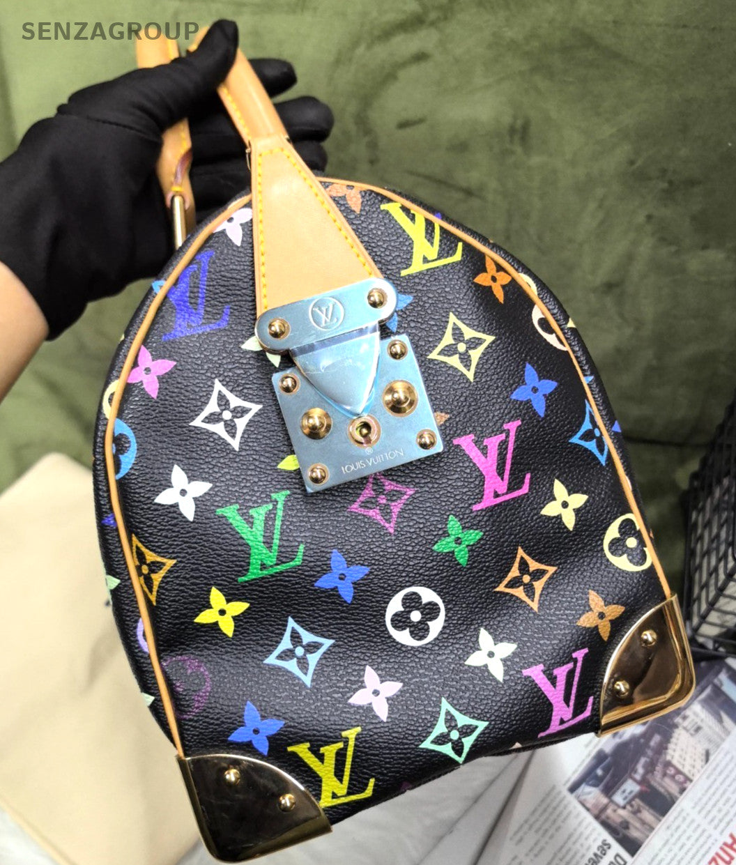 Louis Vuitton Black Multicolore Speedy 30 Top Handle Shoulder Bag Women