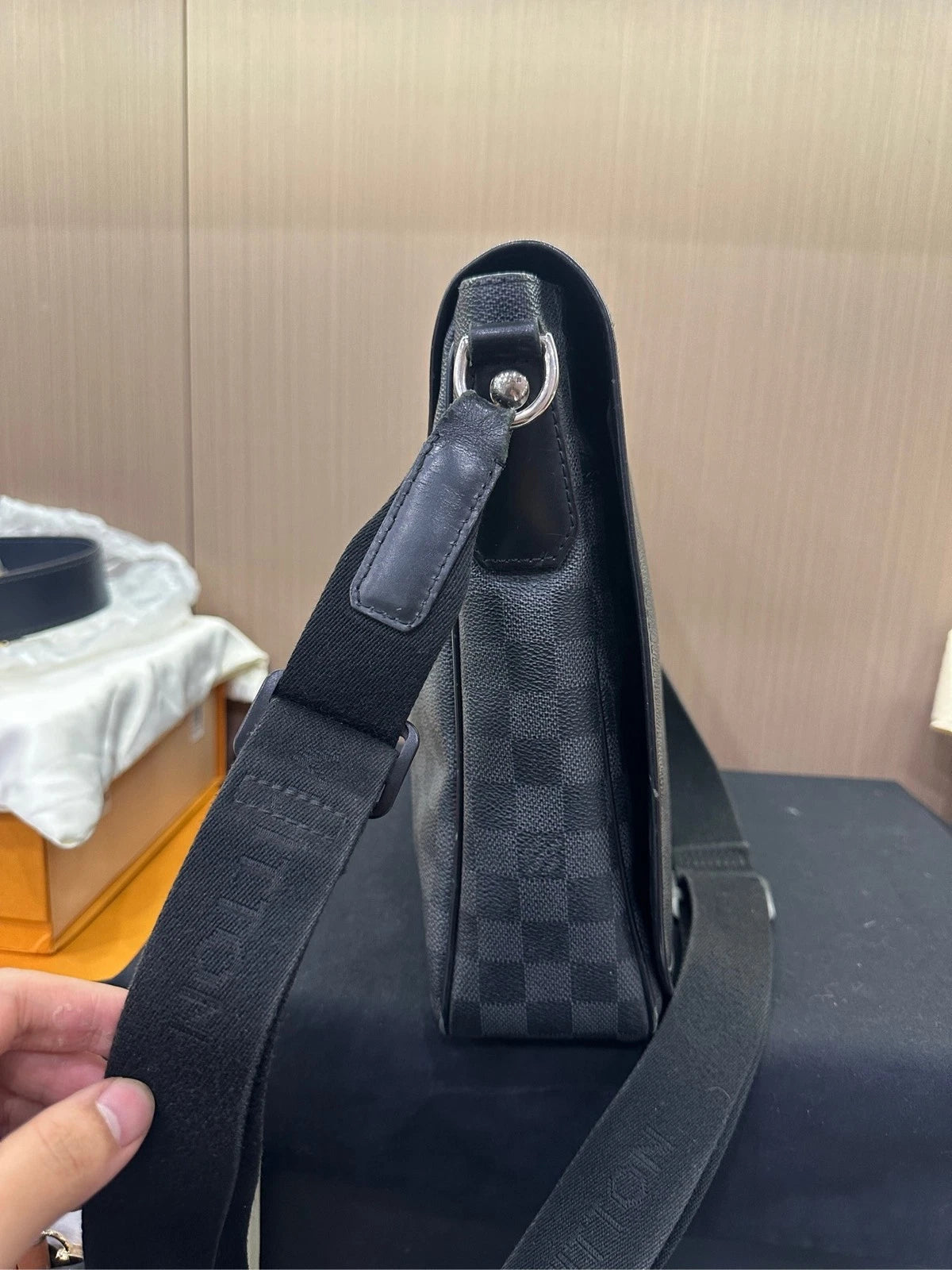 Louis Vuitton Canvas Black Checkerboard Flap Messenger Bag For Women