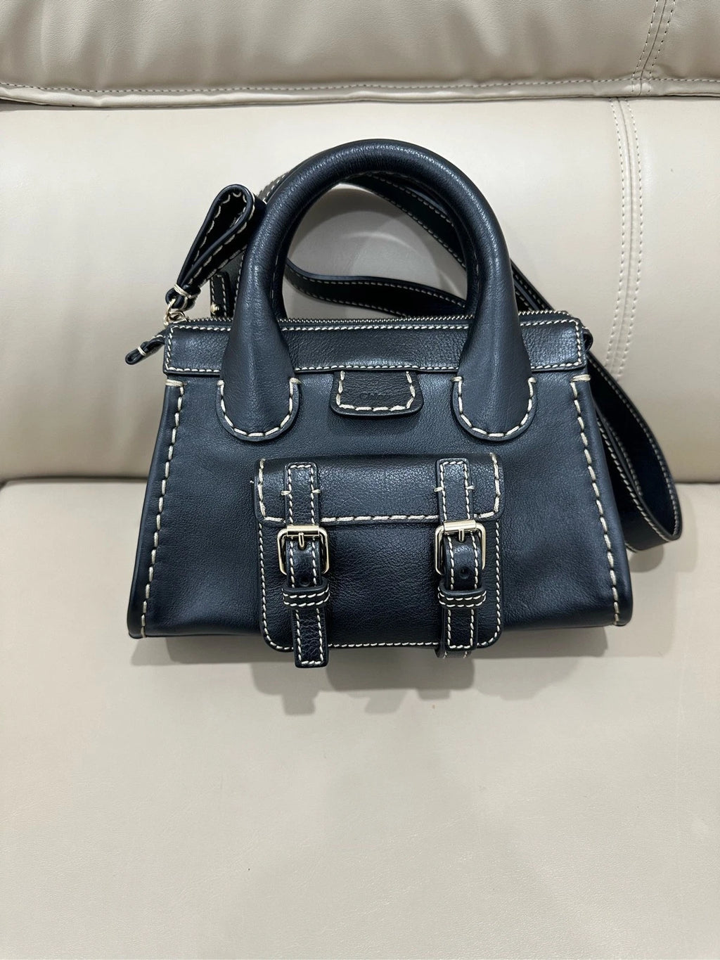 Chloe Edith Black Leather Shoulder Crossbody Handbag For Women