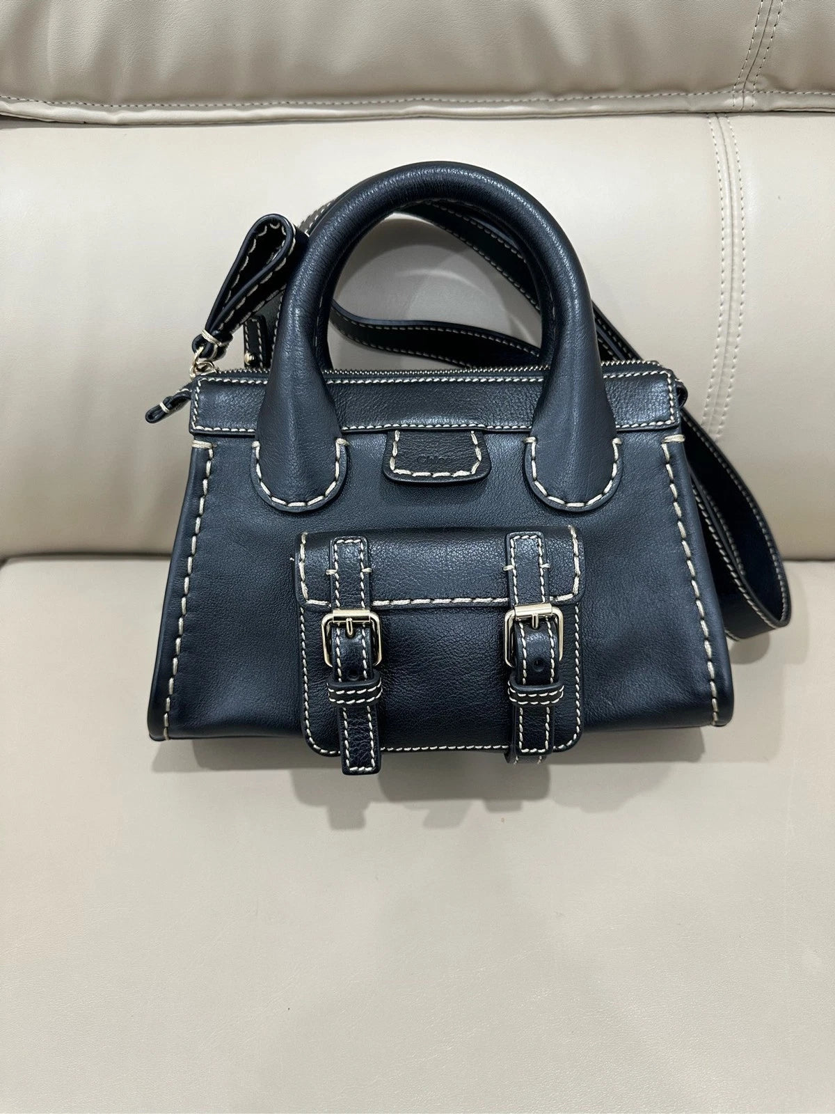 Chloe Edith Black Leather Shoulder Crossbody Handbag For Women