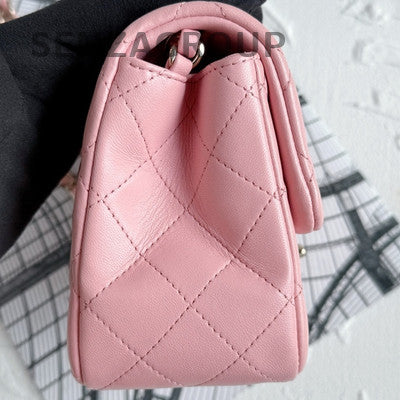 Chanel Square Mini Flap Bag Pink Quilted Chain Shoulder Crossbody