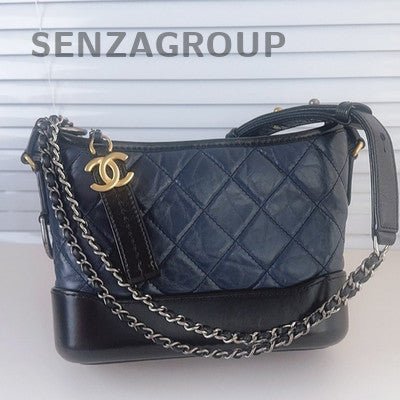 Chanel Blue Gold Small Gabrielle Hobo Bag Classic Quilted Calfskin Shoulder Bag