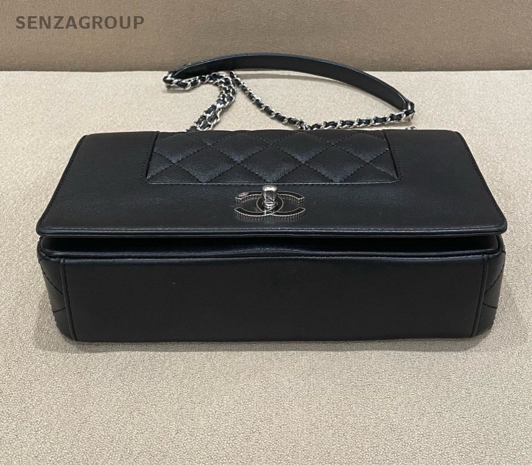 Chanel Classic Flap PM Chain Shoulder Bag Crossbody Black Silver Women Fashion