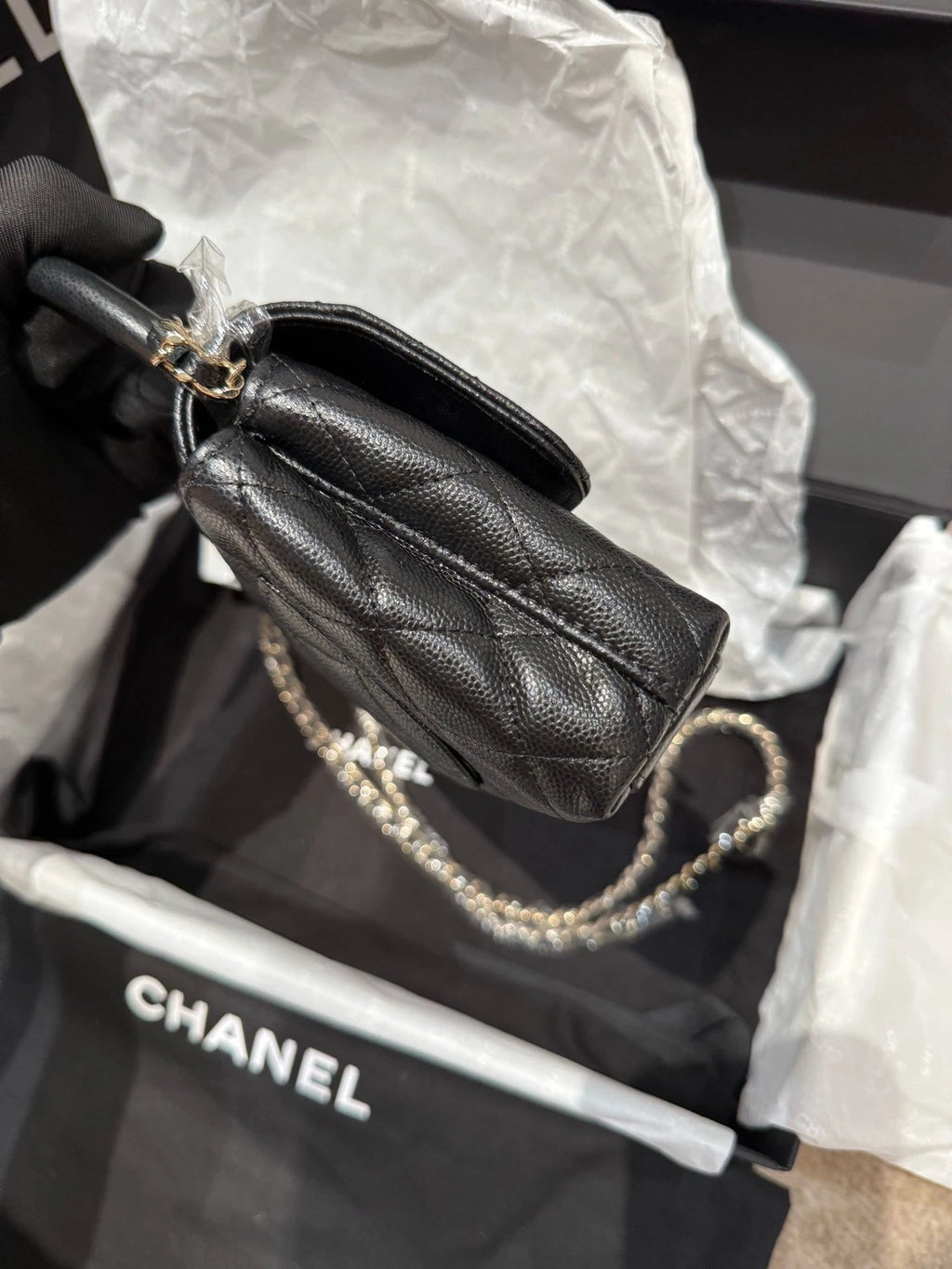 New CHANEL Calfskin Coco Handle Nano Top Handle Bag For Women
