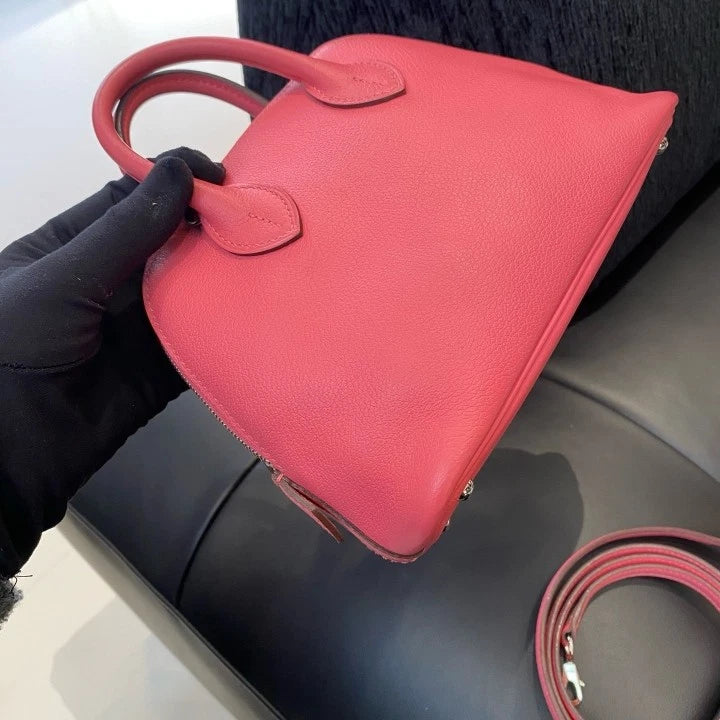 Hermes Bolide Mini Pink Silver Evercolor Leather Top Handle Crossbody Women D