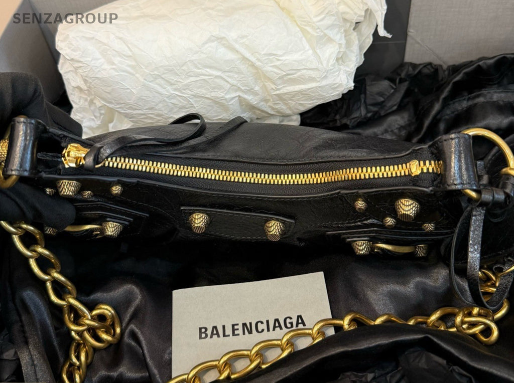 Balenciaga Le City Chain Shoulder Bag Black Gold Women Classic Fashion