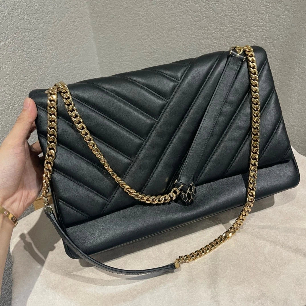 Bvlgari Serpenti Cabochon Black Calfskin Shoulder Bag For Women