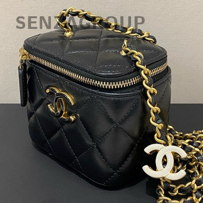 Chanel Mini Quilted Double Flap Box Bag Black Gold Chain Shoulder Bag