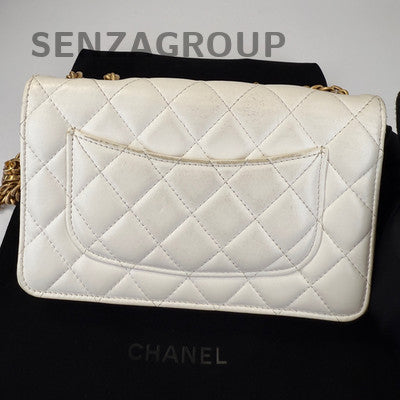 Chanel WOC Quilted Chain Shoulder Crossbody Bag White Gold Classic