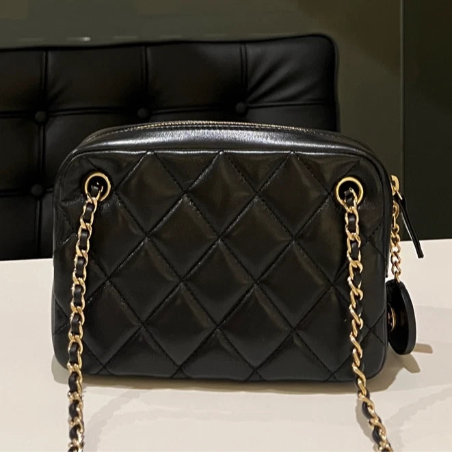 CHANEL Gold Leather Camera Crossbody Bag For Women