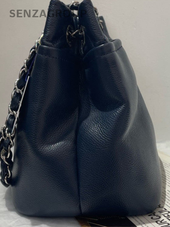 Chanel Calfskin Chain Shoulder Bag Black Silver Women Classic CC Logo