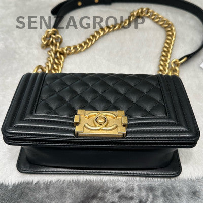 Chanel Le Boy Small Quilted Black Gold Calfskin Chain Shoulder Bag