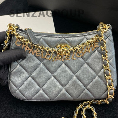 Chanel 24P Grey Gold Quilted Chain Hobo Bag - Women's Fashion