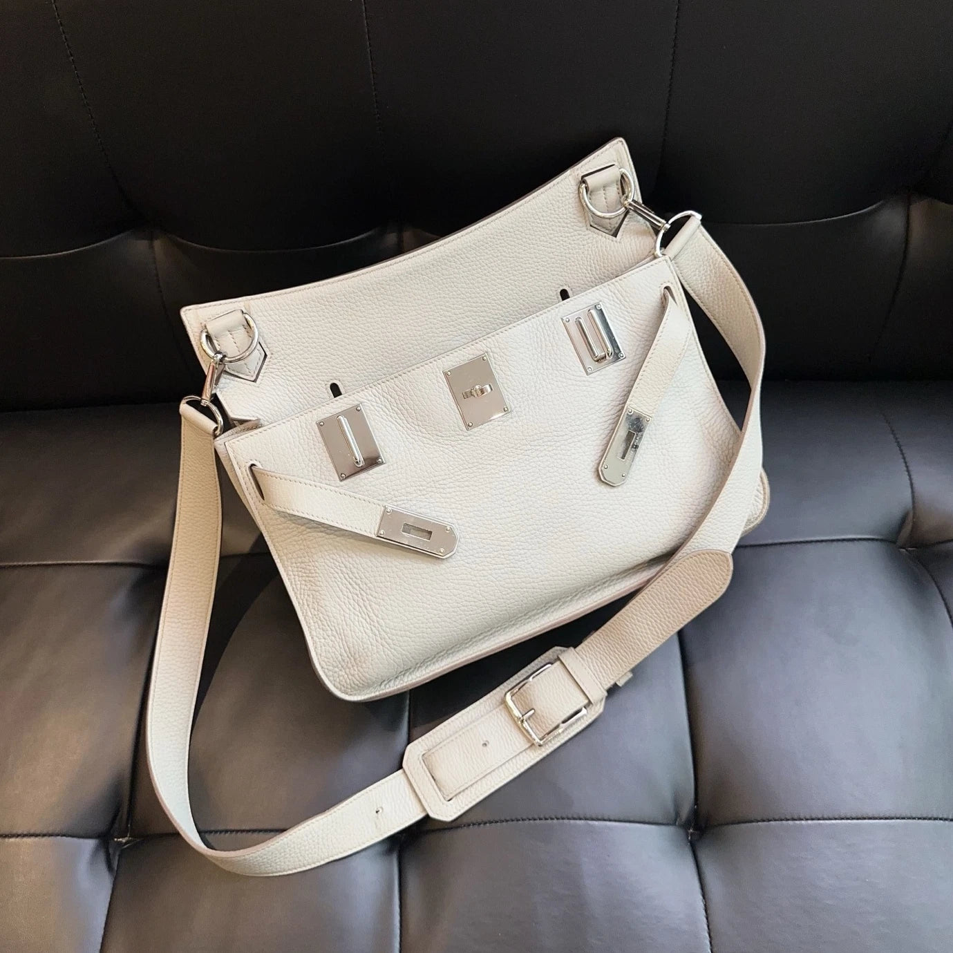 Hermes Jypsiere34 Shoulder Bag Silver Gray Unisex Adults Classic