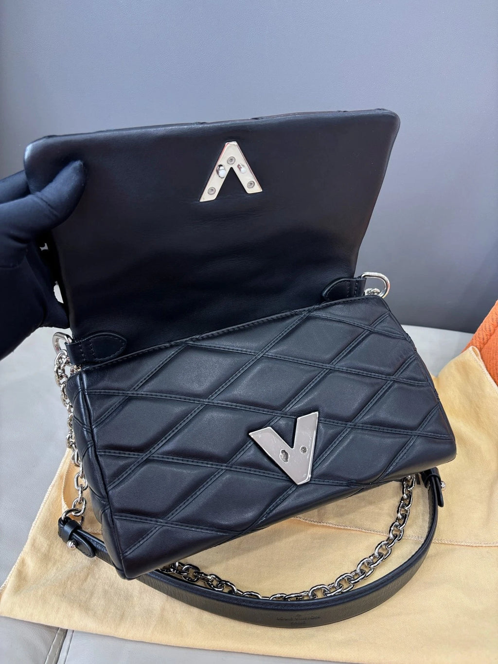 Louis Vuitton GO-14 Chain Bag Shoulder Bag Black Quilted Full Calfskin