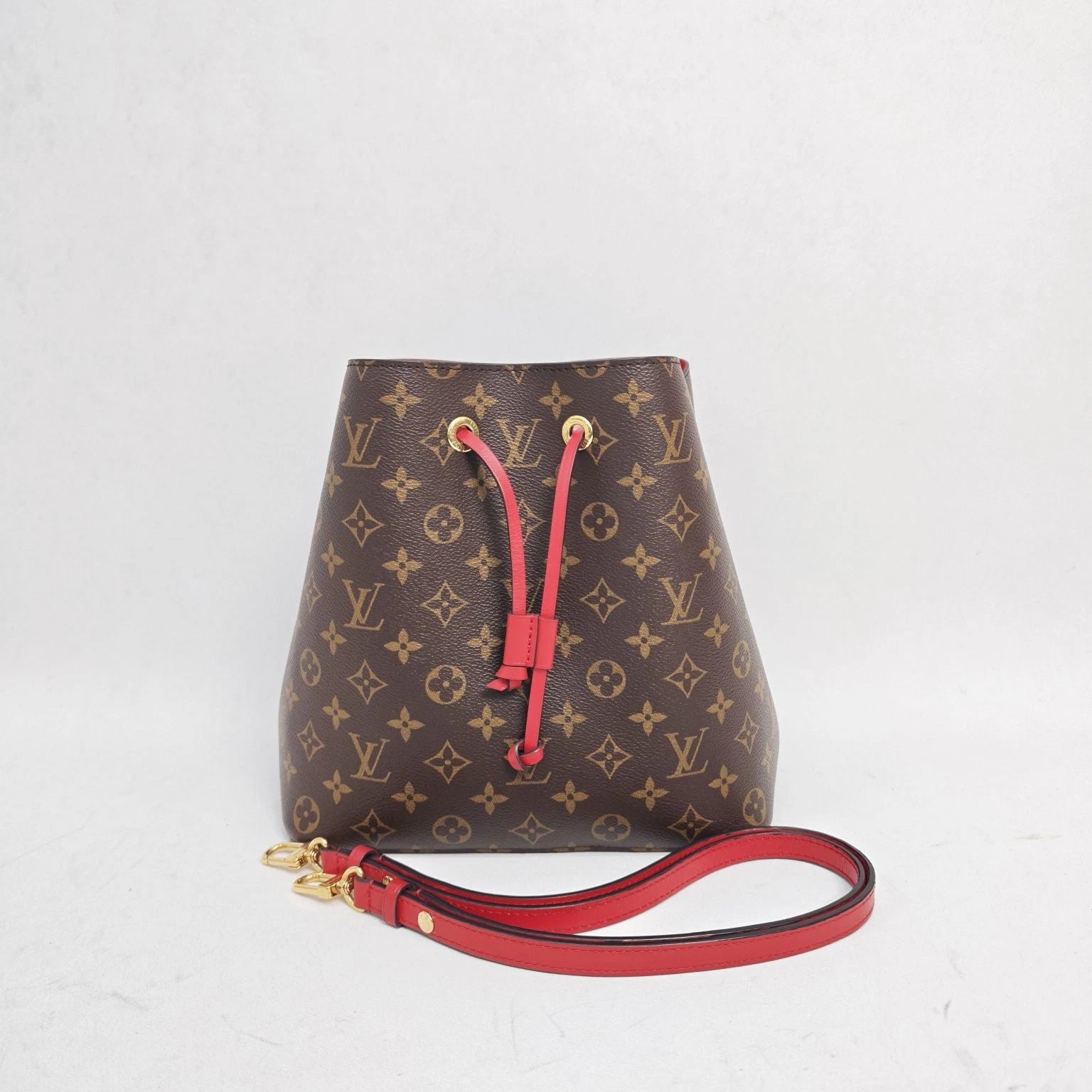 Louis Vuitton LV Neonoe Monogram Canvas Medium Red Bucket Bag For Women