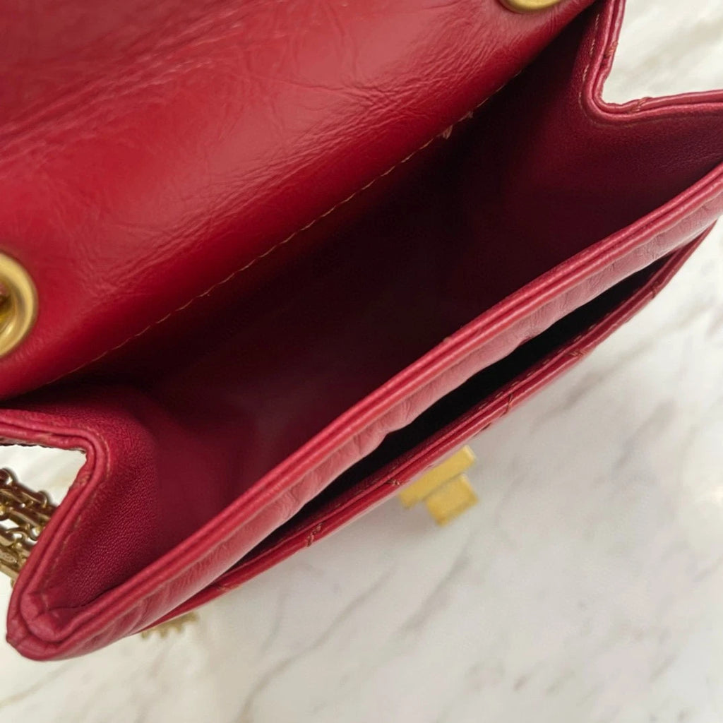 Chanel 2.55 Mini Classic Flap Bag Red Gold Chain Shoulder Bag