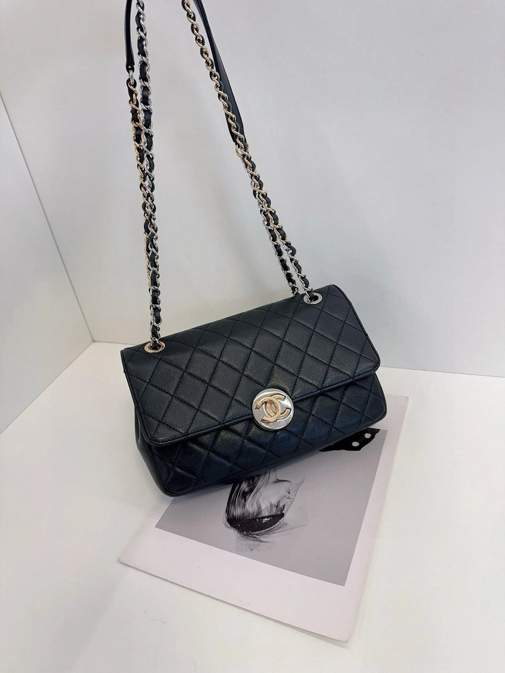 CHANEL Black Leather Quilted Flap Shoulder Bag For Women