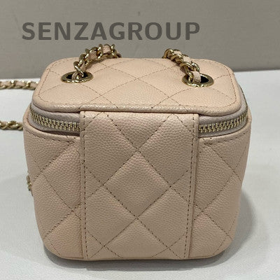 Chanel Mini Pink Quilted Gold Chain Crossbody Vanity Case Box Bag