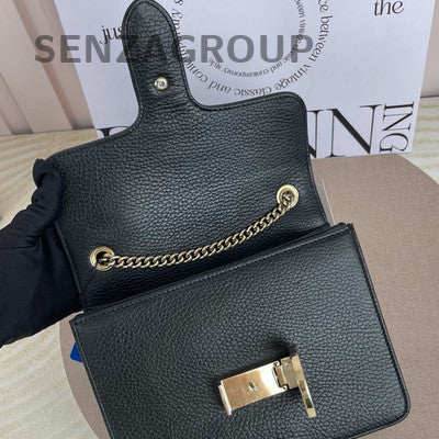 Gucci Black Gold GG Marmont Small Flap Bag Chain Shoulder Crossbody