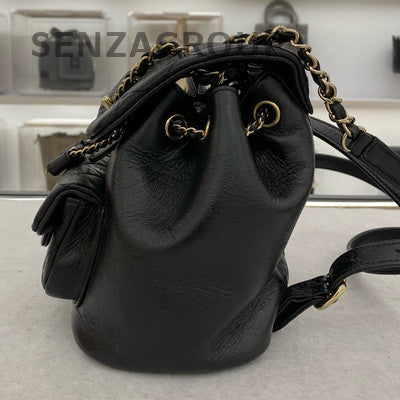 Chanel Duma Quilted Black Gold Small Chain Backpack Classic Women's