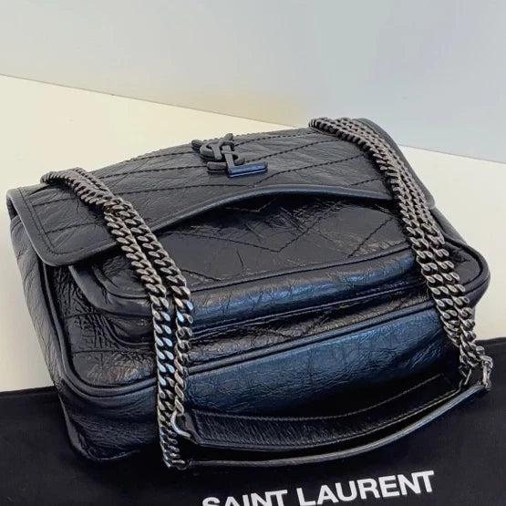 Saint Laurent Niki Black Silver Shoulder Bag Chain Bag Excellent
