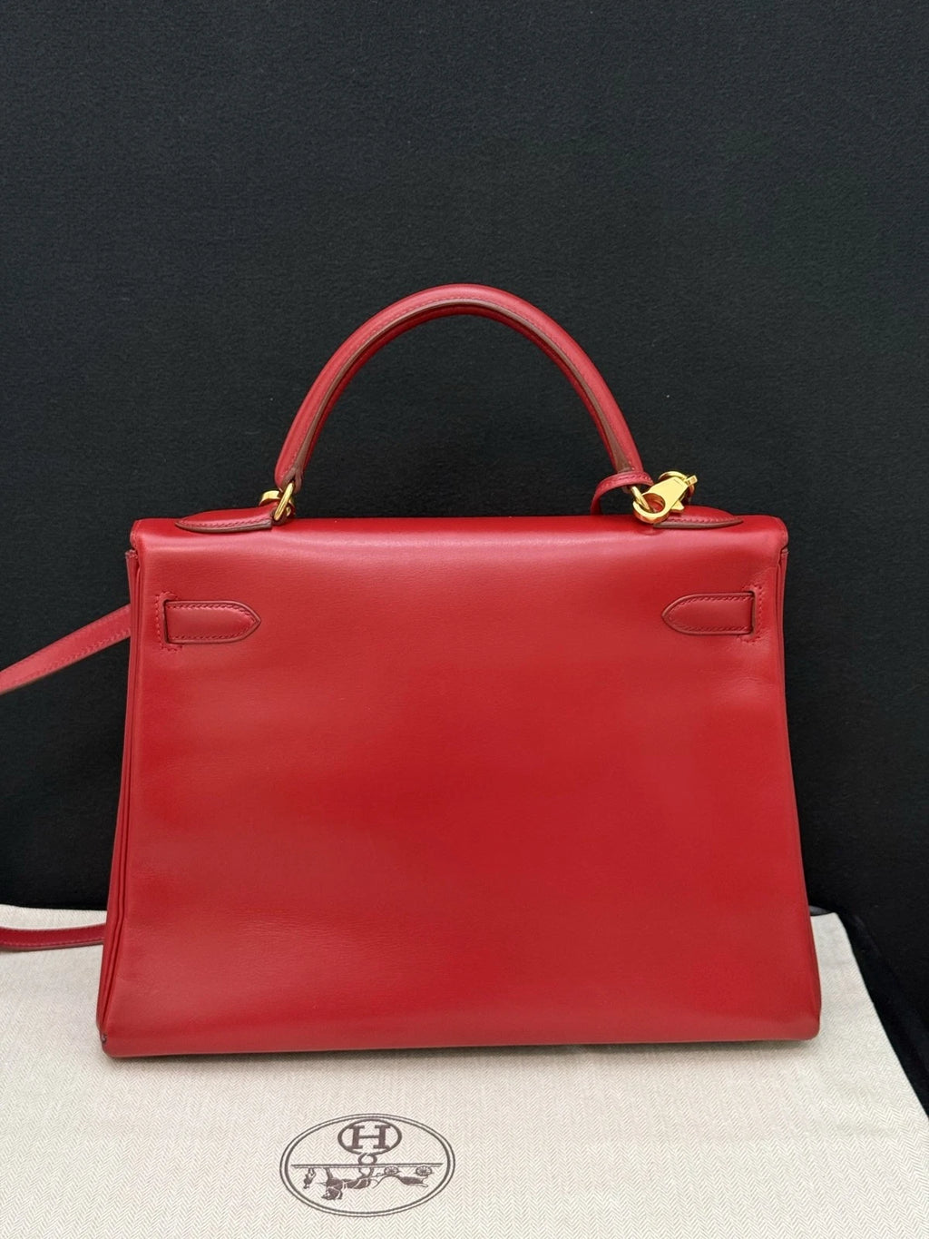 Hermes Kelly32 Top Handle Bag Crossbody Red Gold Classic Fashion Women
