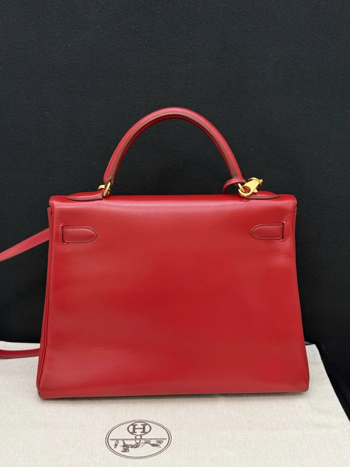 Hermes Kelly32 Top Handle Bag Crossbody Red Gold Classic Fashion Women