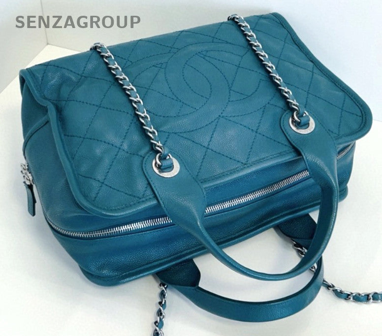 CHANEL Bowling caviar Chain Top Handle Shoulder bag Women Lake Green