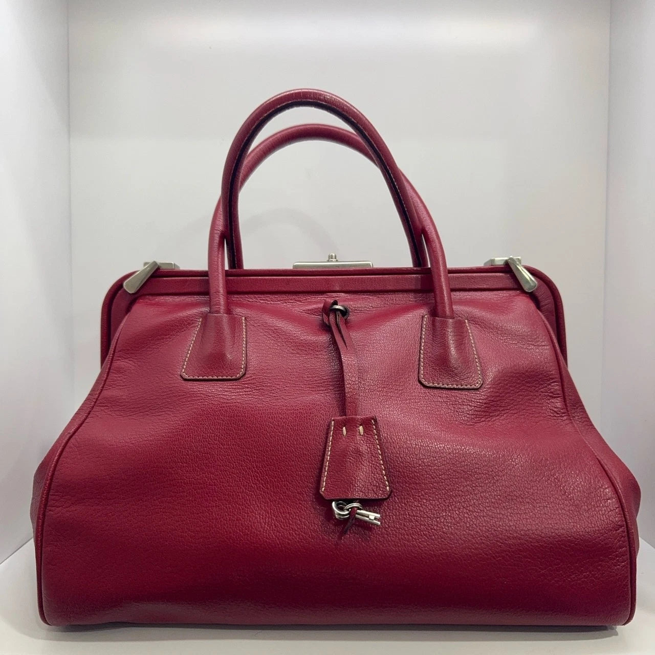 PRADA Red Full Leather Doctor Top Handle Handbag For Women
