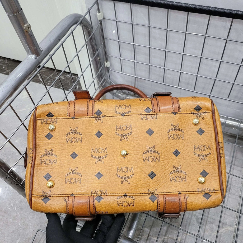 MCM Cognac Monogram PVC Boston Pillow Shoulder Handbag Women