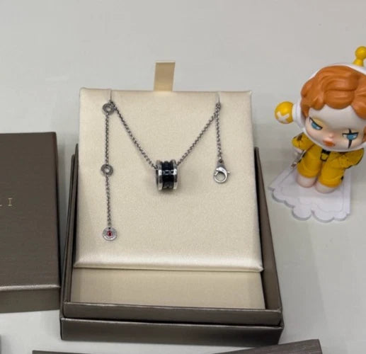 Bvlgari Save the Children Necklace 925 Sterling Silver And Black Ceramic