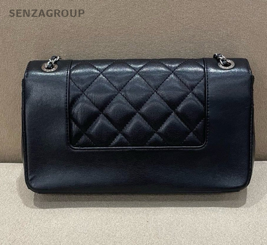 Chanel Classic Flap PM Chain Shoulder Bag Crossbody Black Silver Women Fashion