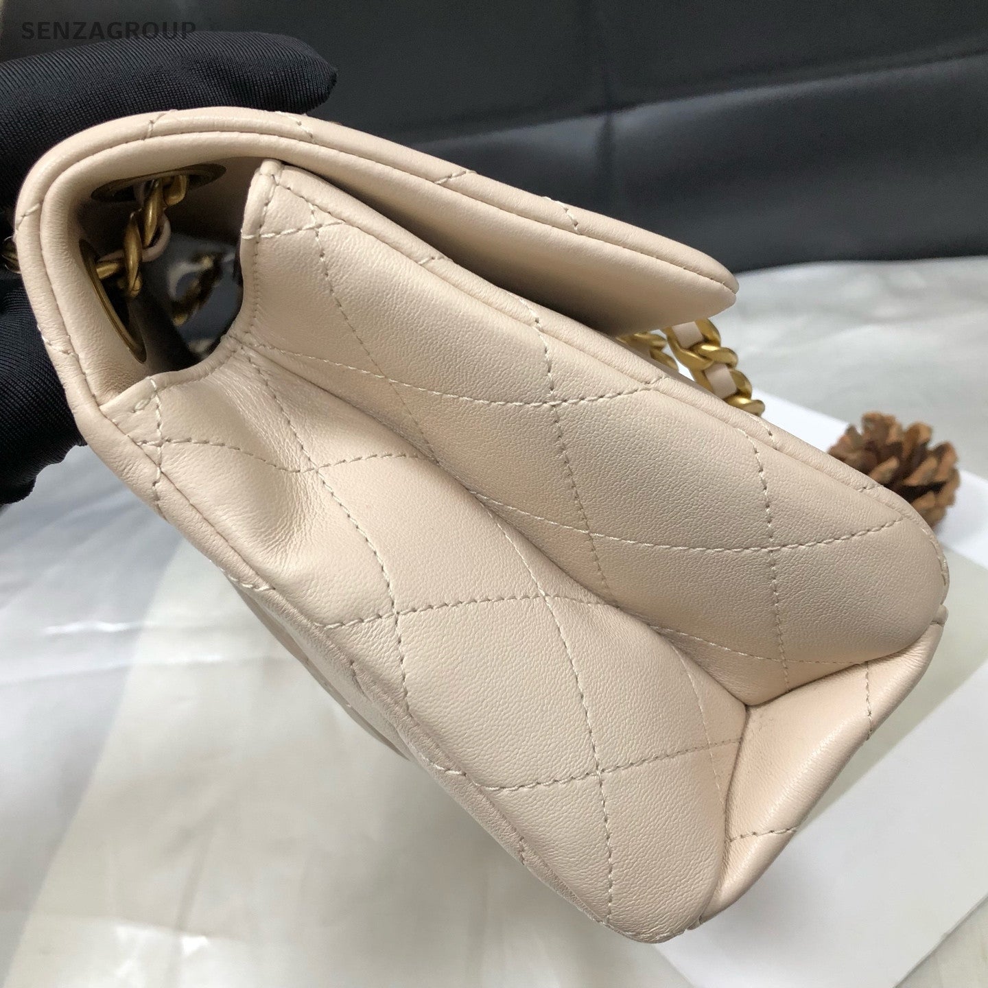 Chanel CF Quilted Flap Bag Beige Gold Chain Shoulder Crossbody Women Fashion