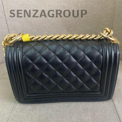 Chanel Le Boy Small Quilted Chain Shoulder Bag Black Gold Classic
